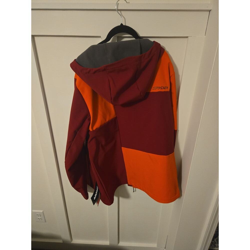 Spyder Men's Colorblock Full-Zip Hooded Softshell Jacket - Orange & Maroon - Picture 2 of 4